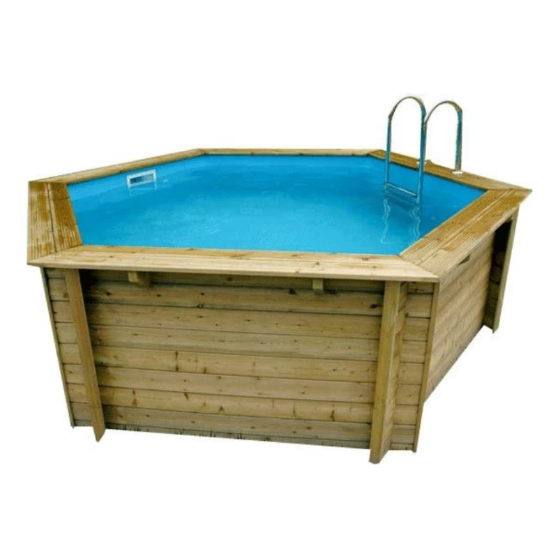 Piscine bois hexagonale AZURA Ø 4,10m + bâche à bulles