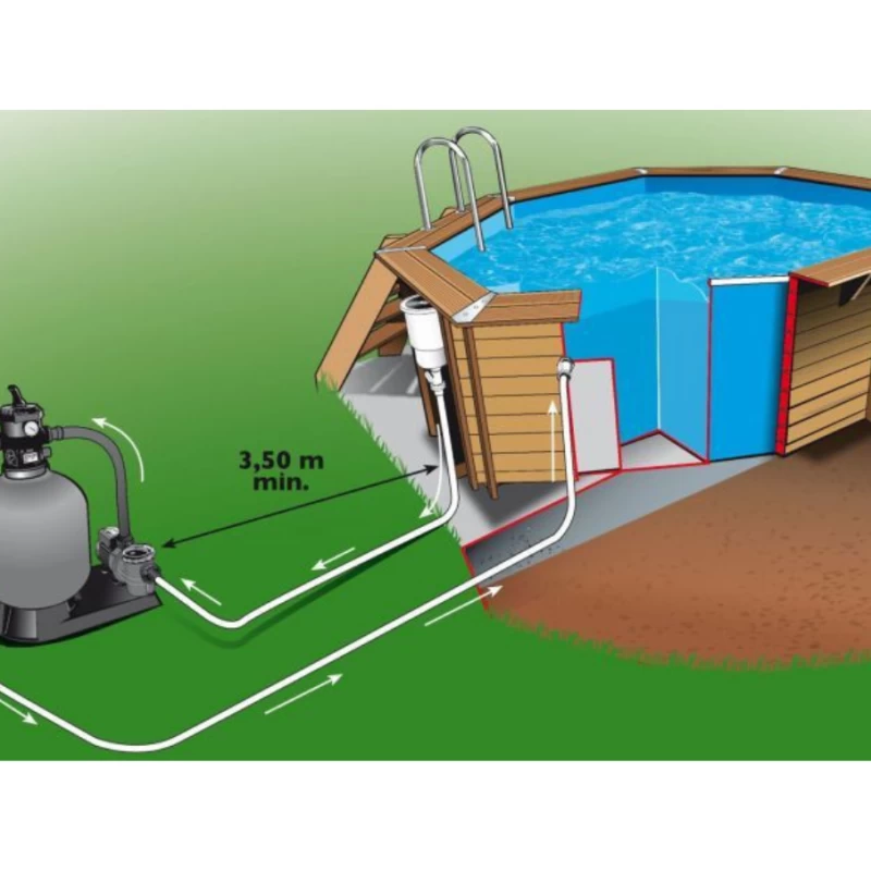 Piscine bois hexagonale AZURA Ø 4,10m + bâche à bulles