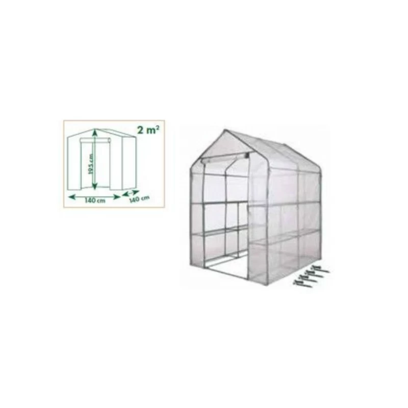 Serre de jardin carrée en toit conique et étagères 1,96m² en 140cm